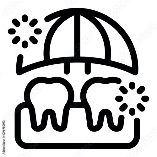 Teeth are covered by dental insurance, symbolized by a protective umbrella and sparkling effects, ensuring comprehensive care and financial security