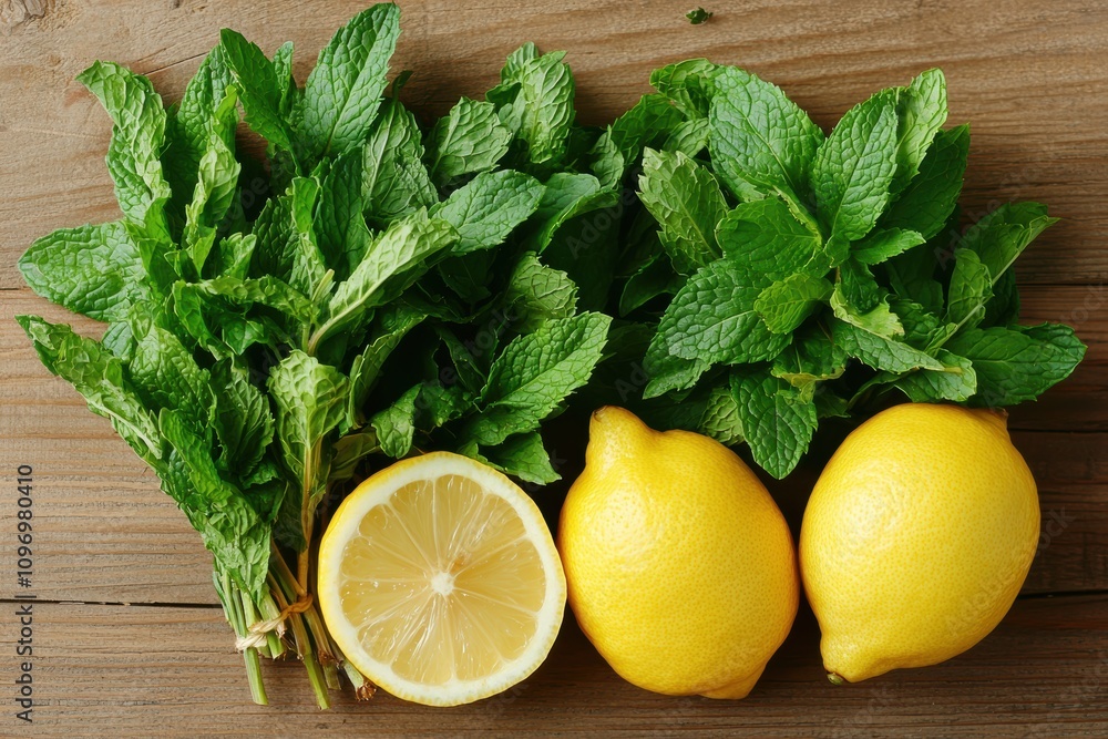 Fresh mint and lemons creating a refreshing and healthy herbal tea blend Fresh mint and lemons creating a refreshing and healthy herbal tea blend