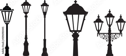 street lamp vector set on transparent background 