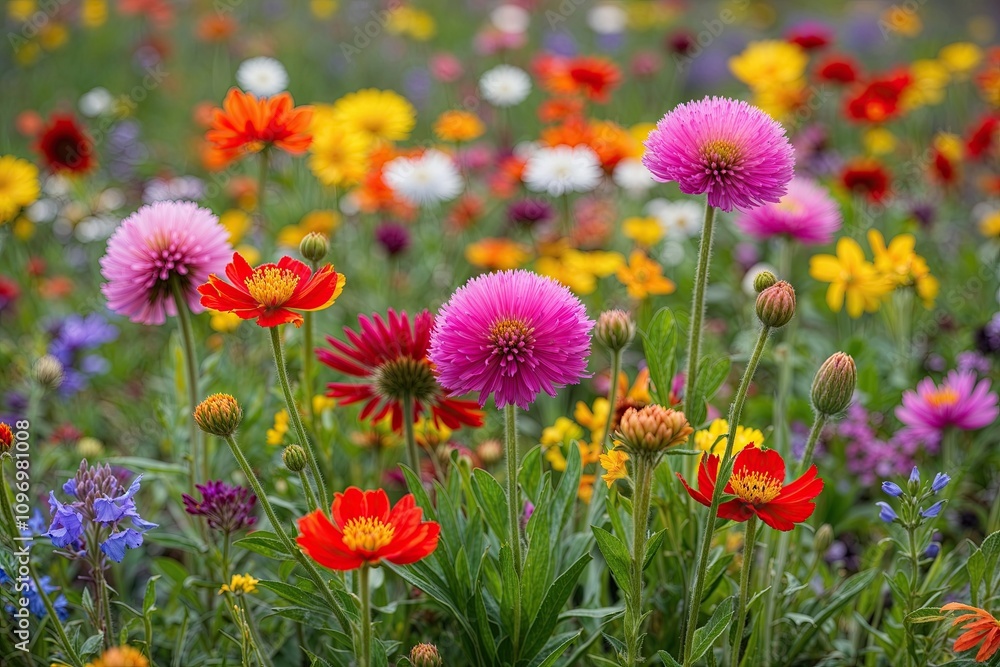 Vibrant Wildflower Blooms in a Colorful Spring Meadow Landscape Vibrant Wildflower Blooms in a Colorful Spring Meadow Landscape