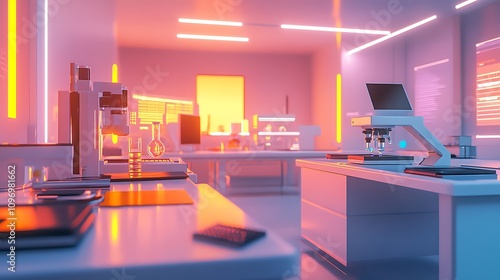 A futuristic chemistry lab with digital tools for optimizing chemical reactions and studying material properties photo