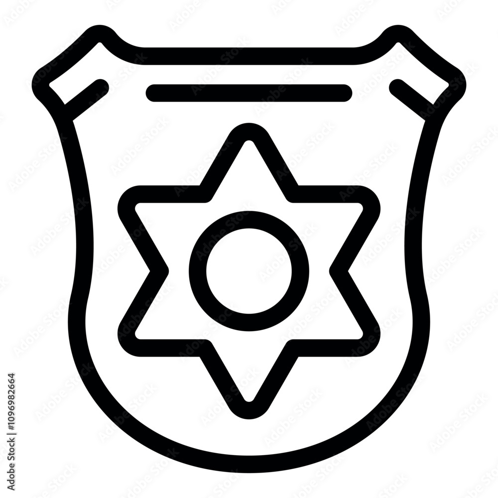 Simple line drawing of a sheriff's star badge, symbolizing law, order, and authority Simple line drawing of a sheriff's star badge, symbolizing law, order, and authority