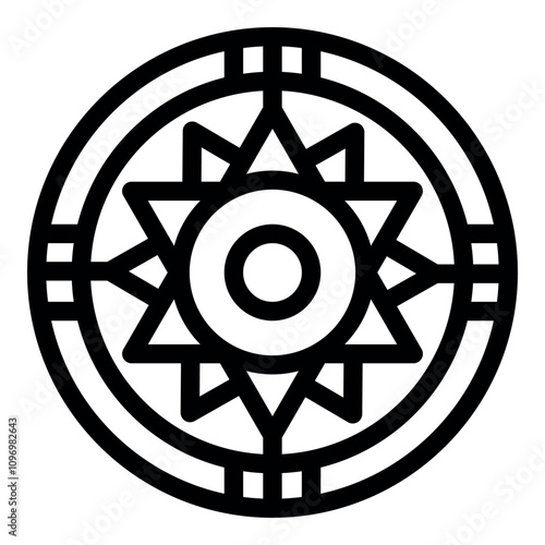 Intricate vector graphic showcases a circular ornament with an eight pointed star, symbolizing cultural heritage and spiritual beliefs