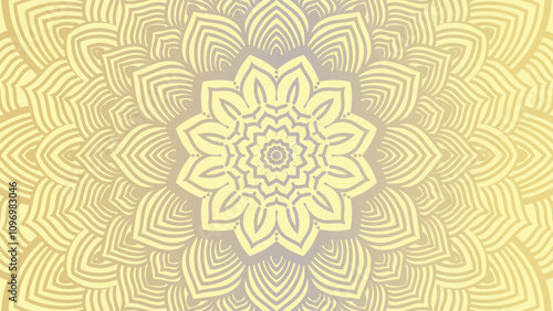 Round mandala on dreamy peach fuzz gradient background. Translucent mesh pattern in the form of a mandala. Mandala with floral patterns.Gradient background with round mandala.Vishal 