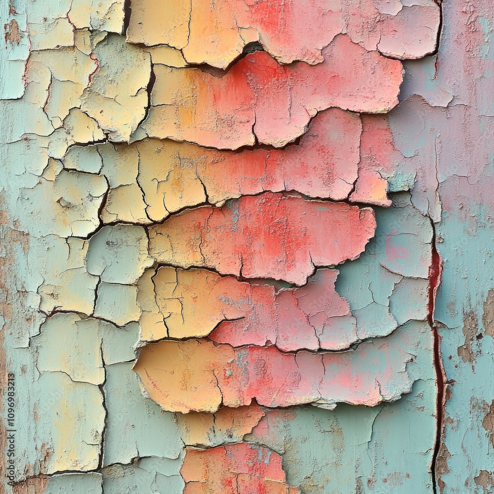A close-up of peeling paint revealing a gradient of colors on a weathered surface. A close-up of peeling paint revealing a gradient of colors on a weathered surface.