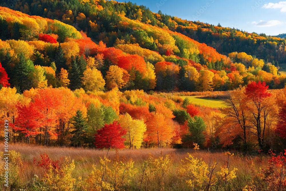 Fototapeta premium Lush Autumn Meadow Filled with Vibrant Colors in a Scenic Landscape