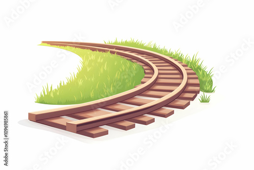 Curved Railroad Tracks Illustration