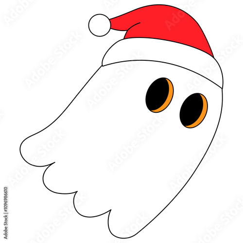 cute white ghost wearing Santa hat flying illustration photo