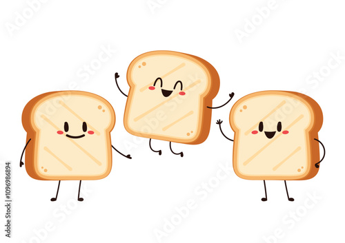 Cute happy toast. Vector cartoon character illustration icon design. Isolated on white background. Bread character design.
