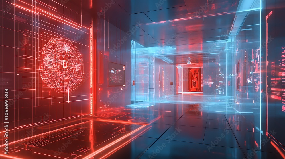 A futuristic physics lab with digital models for exploring the effects of high-energy particle interactions on fundamental forces A futuristic physics lab with digital models for exploring the effects of high-energy particle interactions on fundamental forces