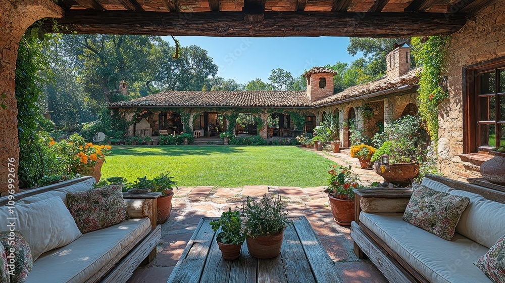Obraz premium Serene Spanish-Style Courtyard Oasis
