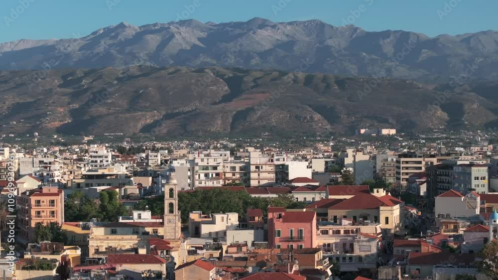 Beautiful Old city, Greece and best scenic places - panorama of picturesque old town Chania. Crete island, Panoramic of the old Venetian port and lighthouse during the blue hour, Travel Concepts
