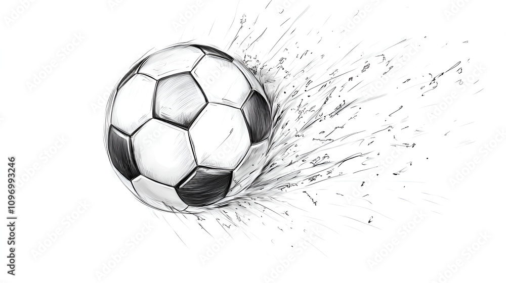 Fototapeta premium Dynamic sketch of a soccer ball in motion, artistic illustration capturing energy and sport with copy space 