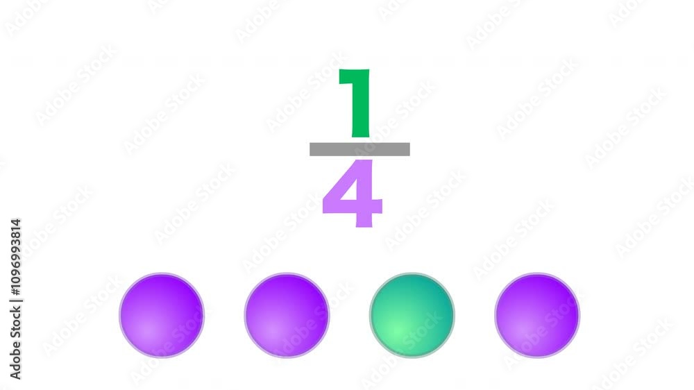 One quarter, Fractions ball animation. One of the four shiny glass ...