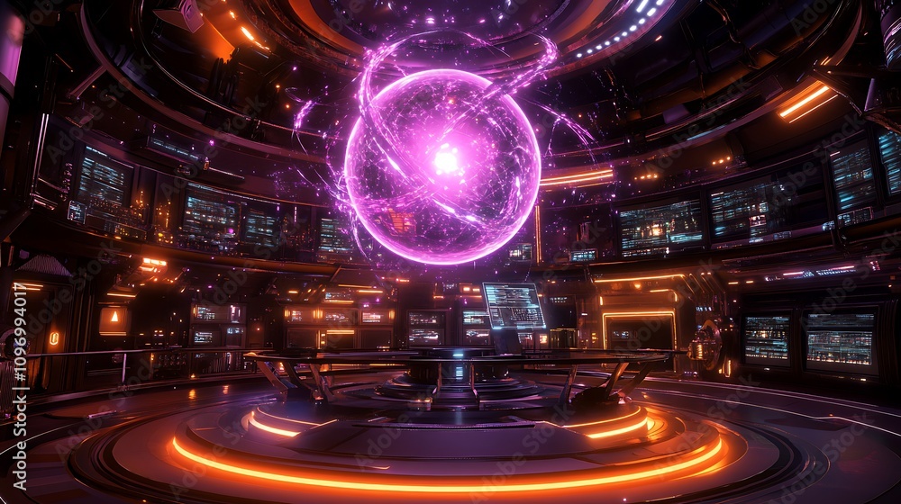 A futuristic physics research facility with interactive models of the behavior of particles in extreme gravitational fields A futuristic physics research facility with interactive models of the behavior of particles in extreme gravitational fields