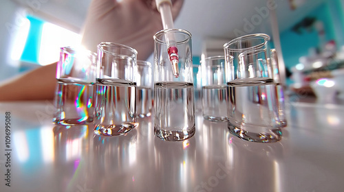 Wallpaper Mural Laboratory technician conducts precise measurement with pipette in clear glass vials during experiment Torontodigital.ca