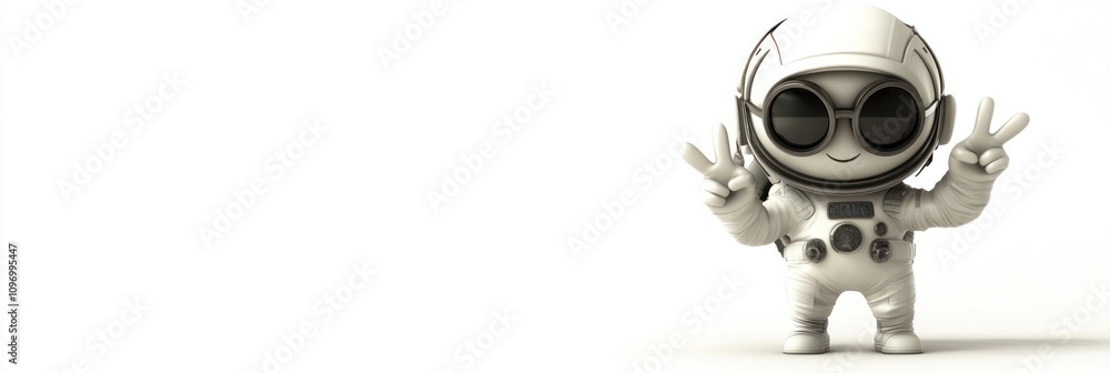 A cute cartoon astronaut giving a peace sign, set against a plain background. A cute cartoon astronaut giving a peace sign, set against a plain background.