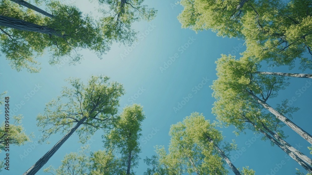 A forest with tall trees and a clear blue sky A forest with tall trees and a clear blue sky