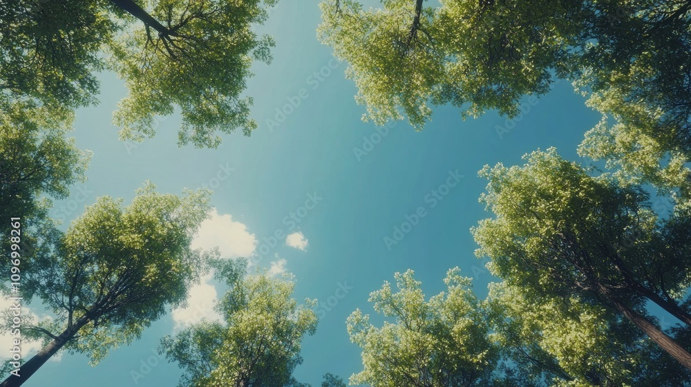 A beautiful blue sky with a few trees in the background A beautiful blue sky with a few trees in the background