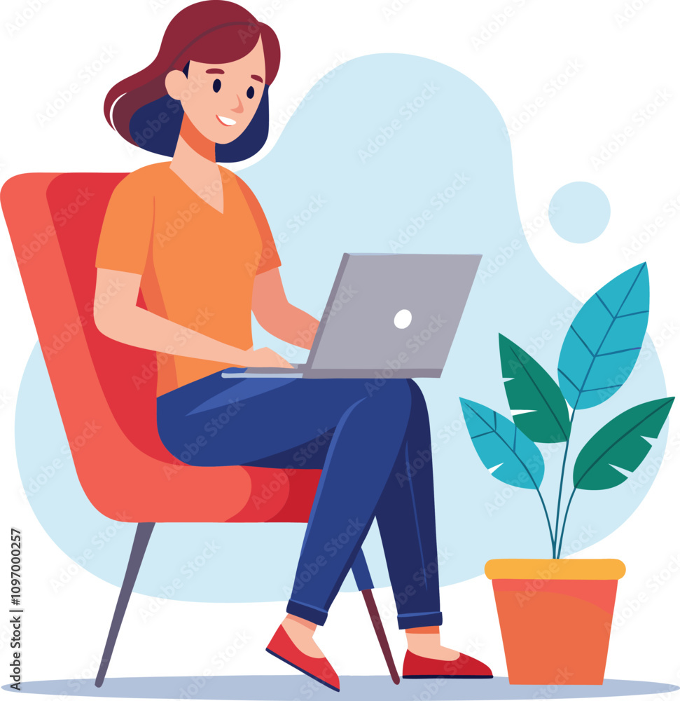 a girl is using his laptop vector a girl is using his laptop vector