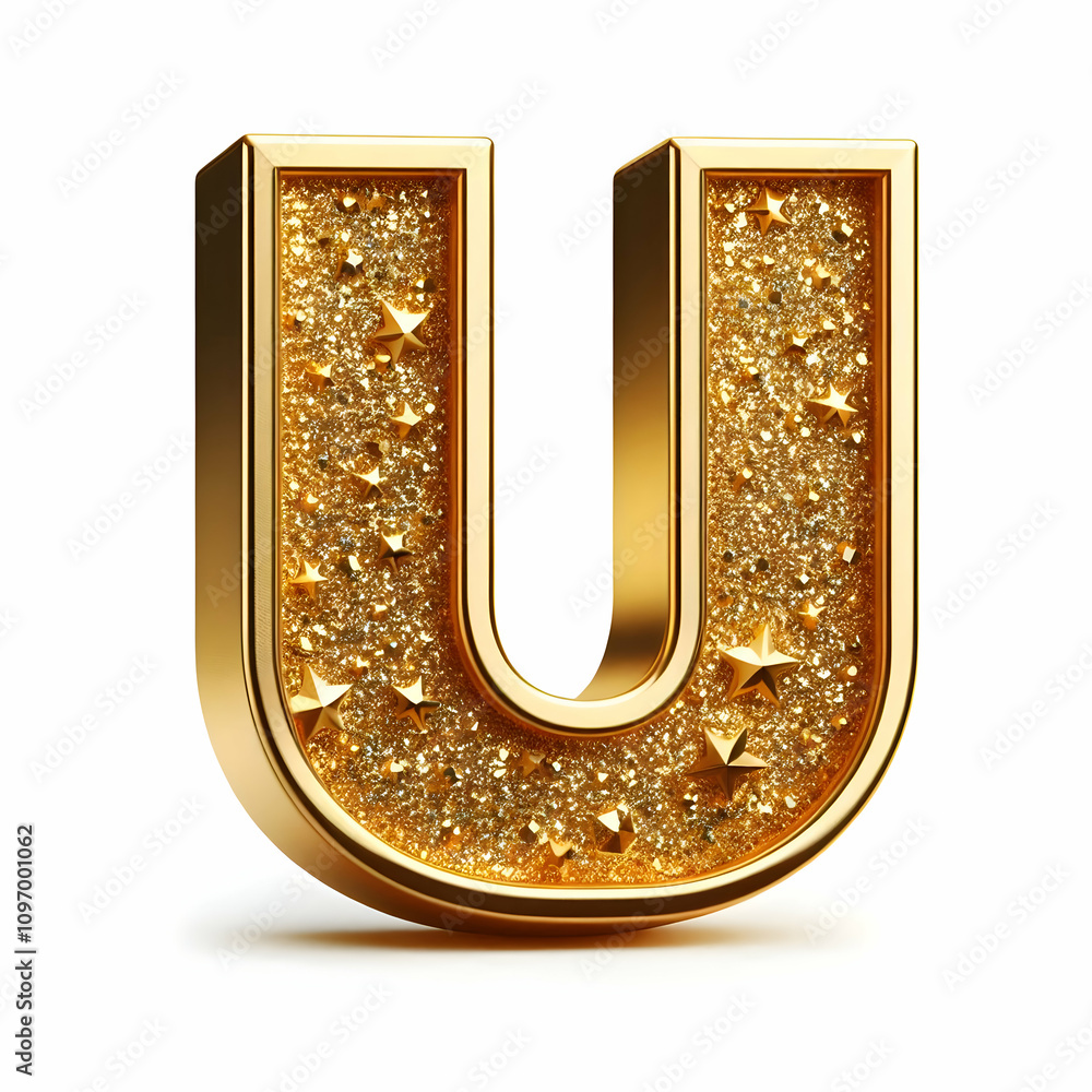 golden 3d letter U in glitter texture isolated on white background golden 3d letter U in glitter texture isolated on white background