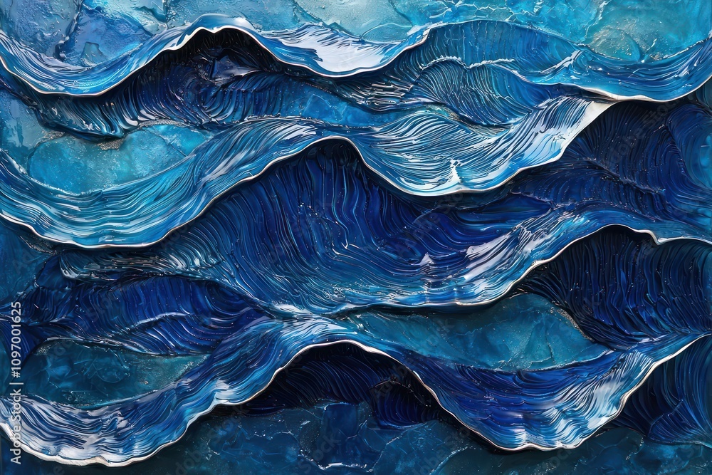 Ocean series resin art featuring deep blues and intricate, glossy wave textures Ocean series resin art featuring deep blues and intricate, glossy wave textures