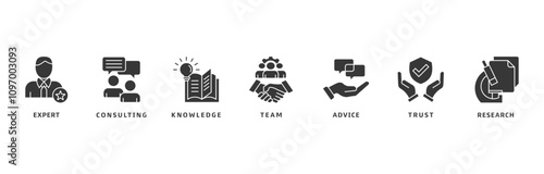 Expertise banner web icon vector illustration design concept representing high-level knowledge and experience with an icon of expert, consulting, knowledge, team, advice, trust, and research
