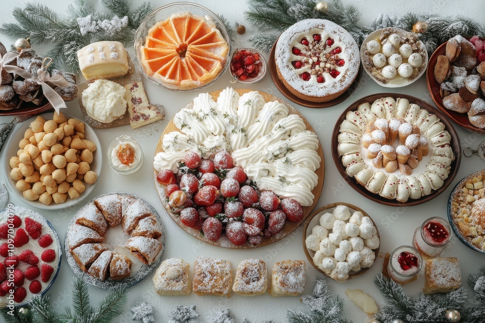 Fototapeta premium Festive Desserts on a Light Background
