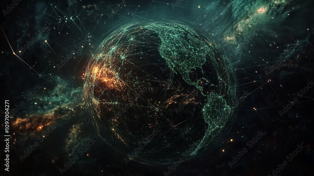 digital globe with animated network lines and business concept light ray and line, abstract modern technology concept Glowing globe with connected lines representing global communication background. digital globe with animated network lines and business concept light ray and line, abstract modern technology concept Glowing globe with connected lines representing global communication background.