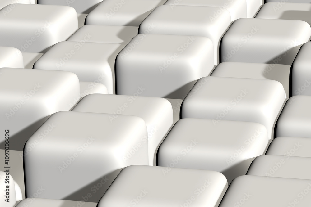 Naklejka premium Hand drawn 3D abstract illustration of white cubes with rounded edges and corners