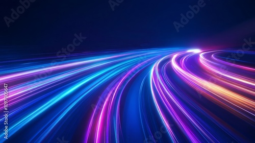 Abstract light trails on dark background, representing speed and movement.