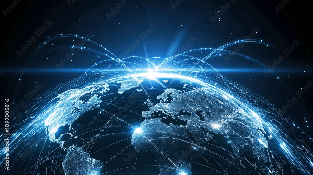 digital globe with animated network lines and business concept light ray and line, abstract modern technology concept Glowing globe with connected lines representing global communication background. digital globe with animated network lines and business concept light ray and line, abstract modern technology concept Glowing globe with connected lines representing global communication background.