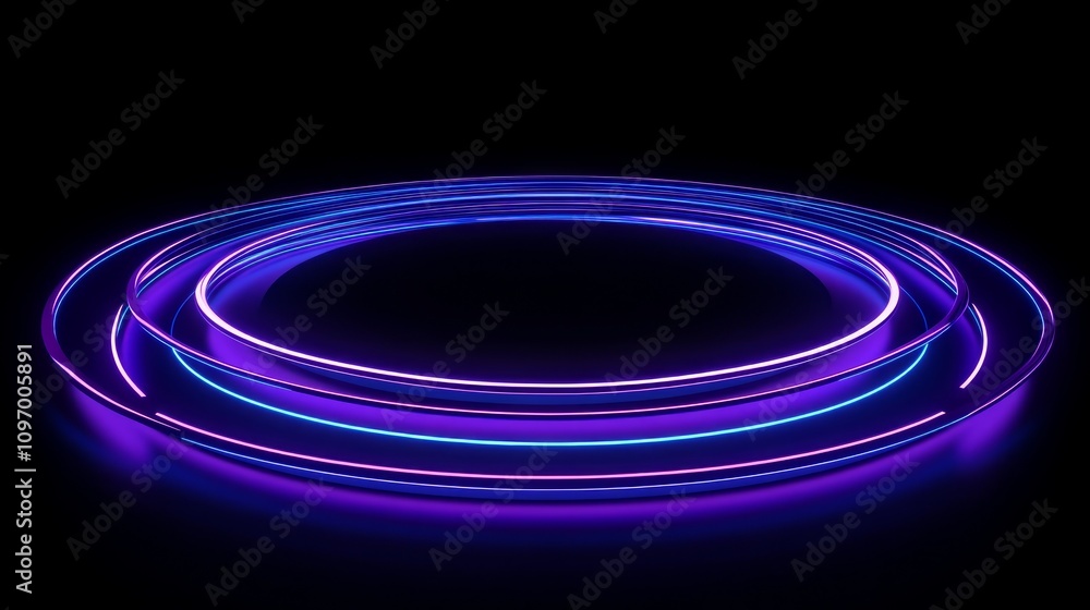 Abstract neon circles glowing in dark background. Abstract neon circles glowing in dark background.