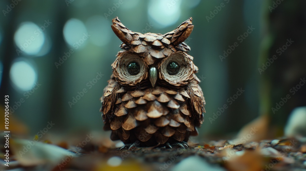 Fototapeta premium Pine Cone Owl in Enchanting Forest
