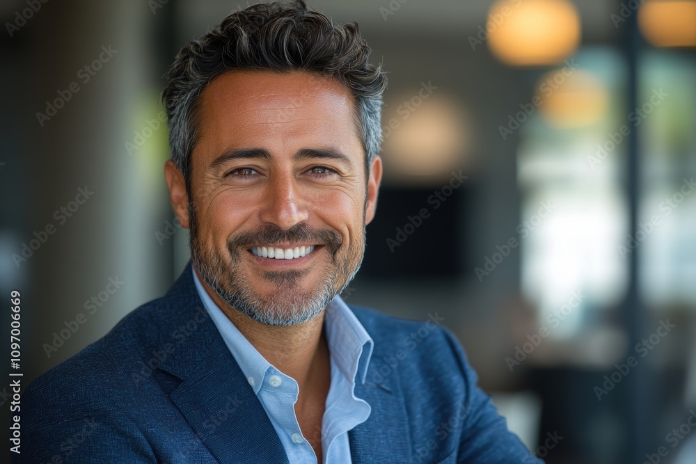 A smiling man in a professional setting, exuding confidence and approachability. A smiling man in a professional setting, exuding confidence and approachability.