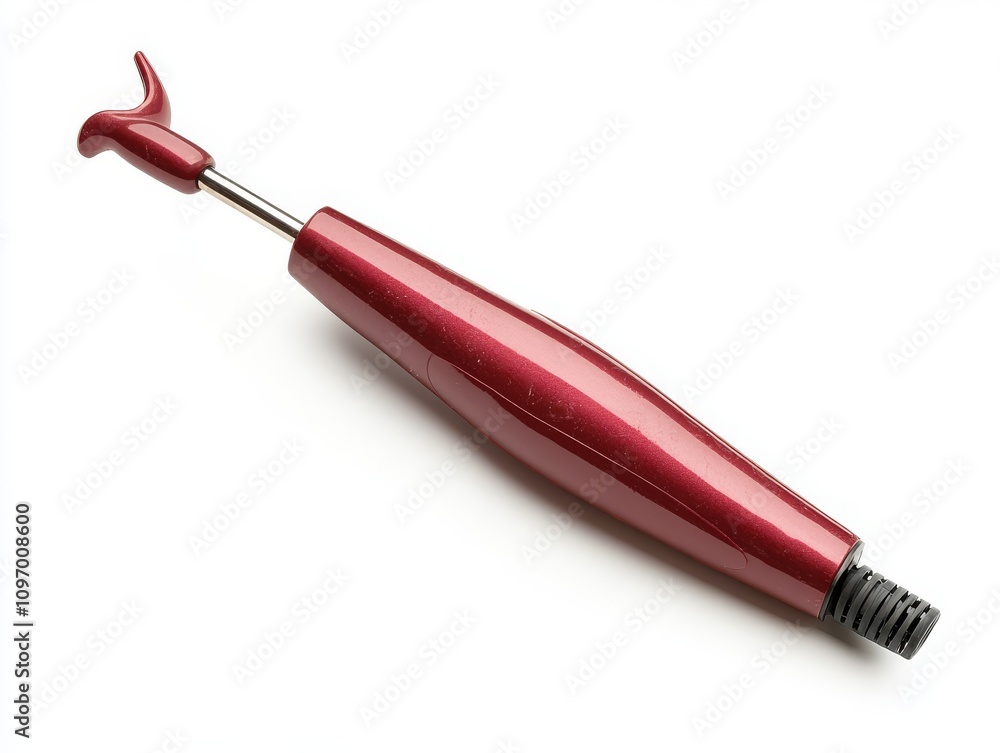 Red curling iron with sleek design for styling hair Red curling iron with sleek design for styling hair