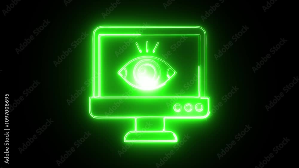 glowing neon eye icon isolated on black background glowing neon eye icon isolated on black background
