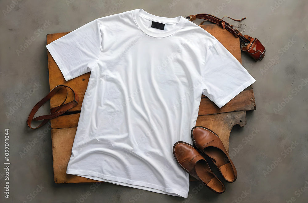 White t shirt mock up, clothing and fashion design, copy space area, template