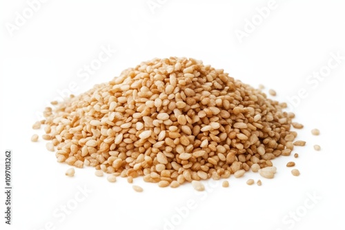 A pile of sesame seeds on a white background. photo