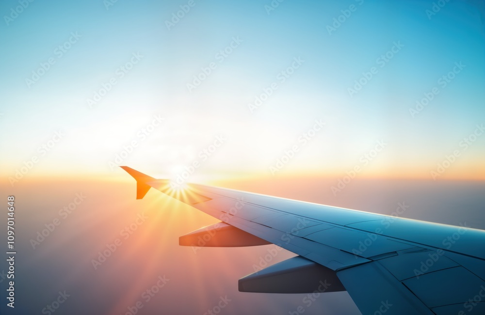 Airplane wing sunrise. Airliner flight above clouds. Scenic travel view. Bright sun rays. Holiday trip. Business transport. Jet plane. Aerial view. High altitude. Sunrise sky. Beautiful nature. Earth Airplane wing sunrise. Airliner flight above clouds. Scenic travel view. Bright sun rays. Holiday trip. Business transport. Jet plane. Aerial view. High altitude. Sunrise sky. Beautiful nature. Earth