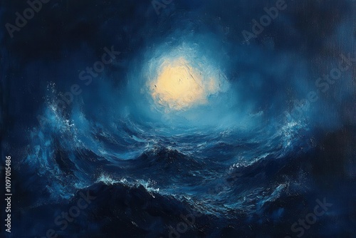 Wallpaper Mural deep blue acrylic painting with abstract shapes and textures, creating a sense of depth and emotion while inviting viewers to explore its soothing hues Torontodigital.ca