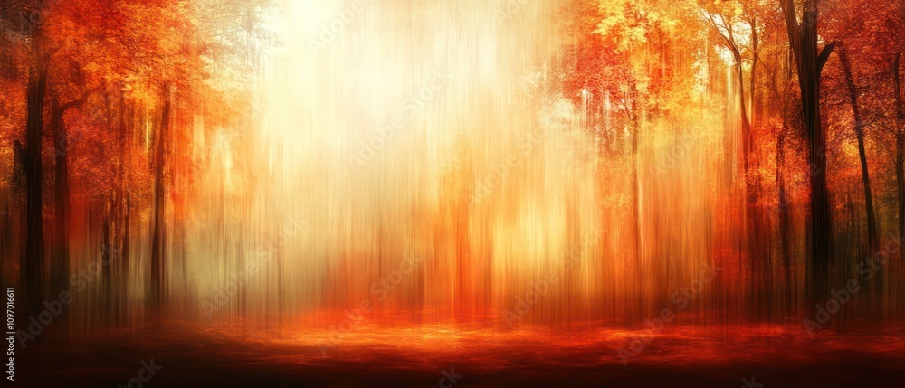 Fototapeta premium Autumnal Forest Scene With Blurry Trees And Golden Light