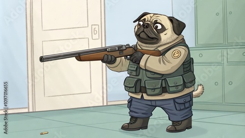 dog in ammunition with a gun
