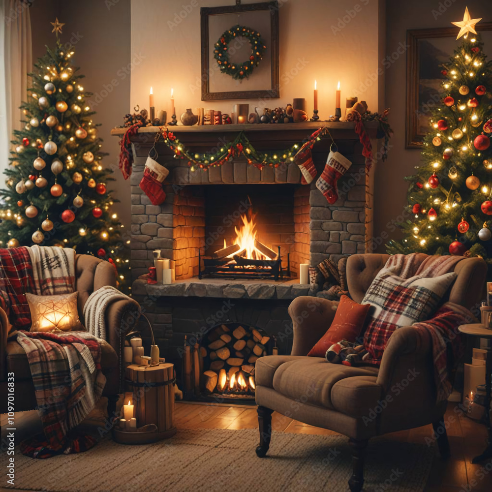 Obraz premium Cozy Fireplace Scene