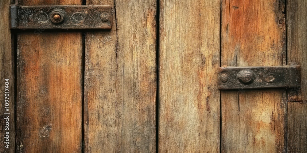 Weathered Wooden Door With Rustic Metal Hinges Weathered Wooden Door With Rustic Metal Hinges