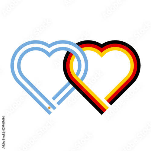 heart shaped ribbon of argentina and germany flags intertwined. vector illustration isolated on white background