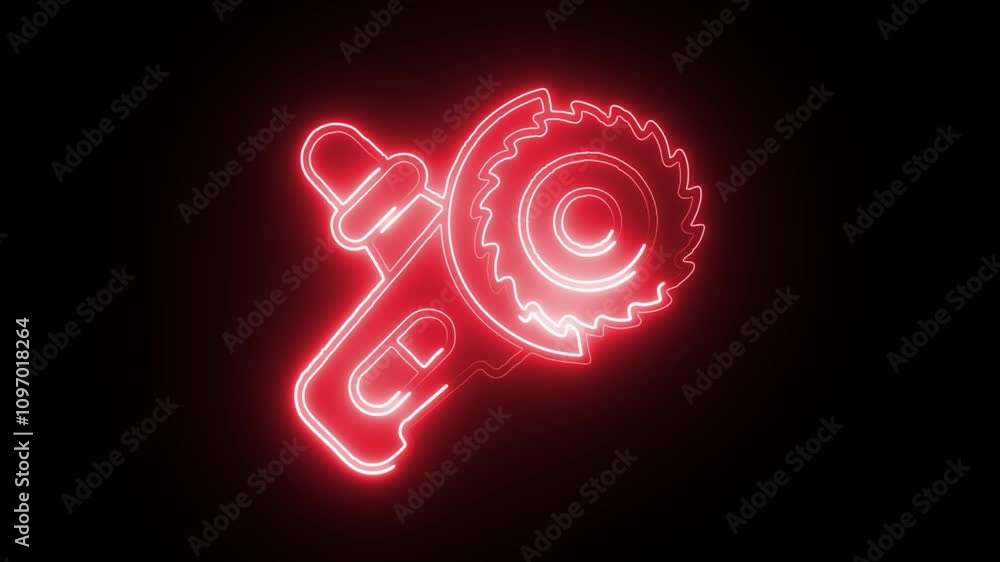 glowing neon power saw icon isolated on black background glowing neon power saw icon isolated on black background