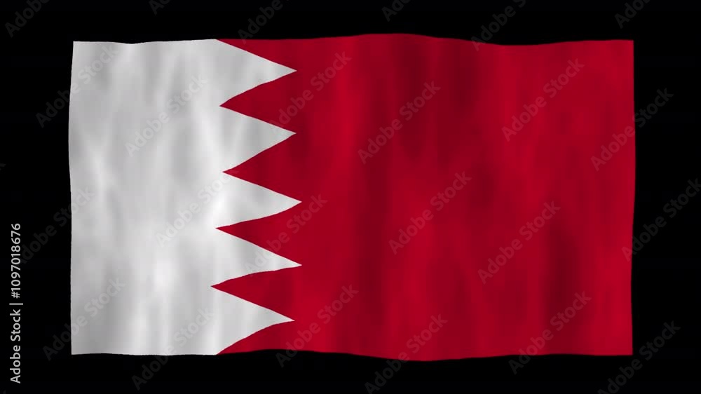 Looping animation of a waving 3D Bahrain flag with alpha channel