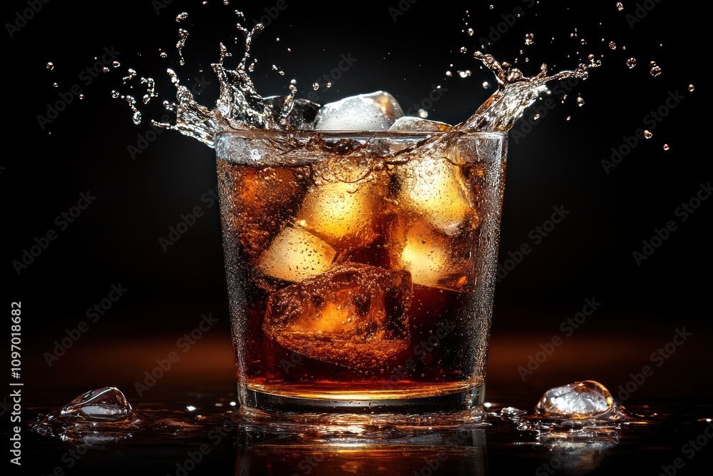 Iced Cola Drink Splashing In Glass Iced Cola Drink Splashing In Glass