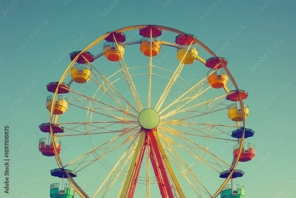 A colorful ferris wheel against a clear sky, symbolizing fun and leisure activities. A colorful ferris wheel against a clear sky, symbolizing fun and leisure activities.